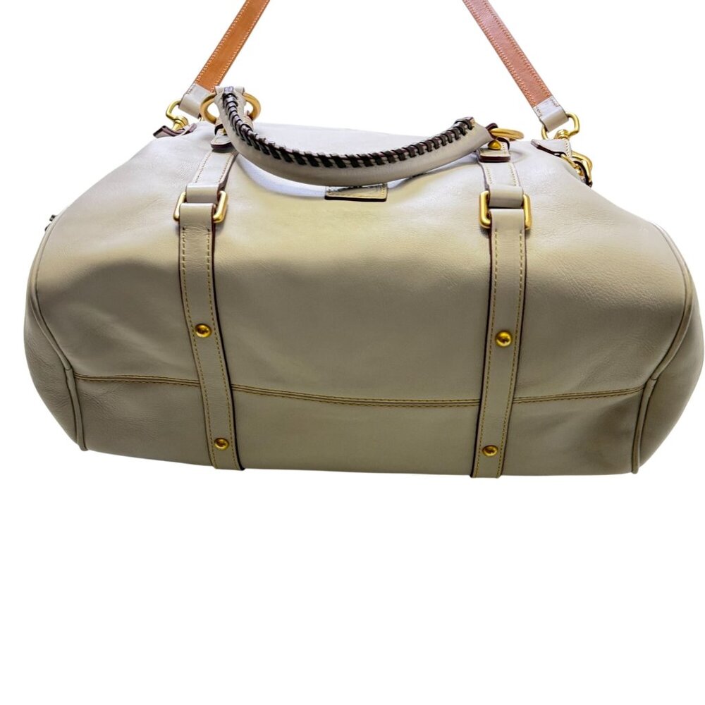 Dooney & Bourke White Leather Shoulder Bag With Tassel Details Large - Picture 7 of 9